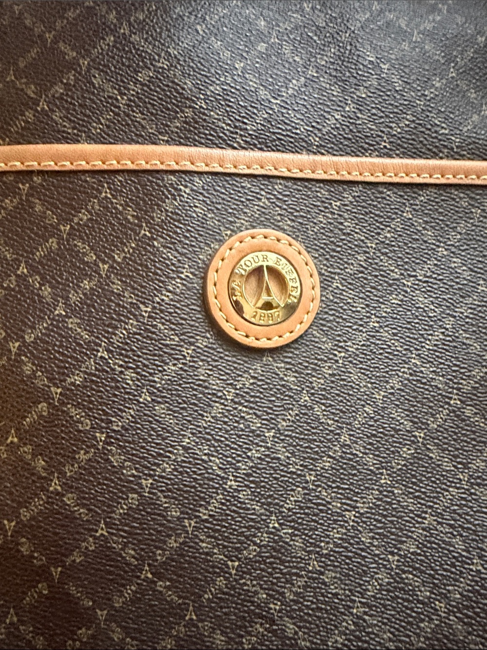 La Tour Eiffel Brown Monogram Tote with Tan Trim